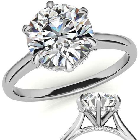 Round Moissanite 6 Prong Cathedral Engagement Ring With Hidden Halo