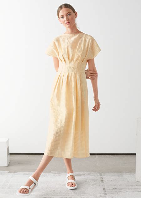 Gathered Waistline Midi Dress Light Yellow Midi Dresses And Other