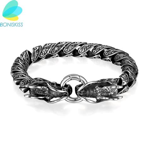 Boniskiss Wild Punk Dragon Head Bracelets Stainless Steel Animal Dragon Bracelets For Men ...