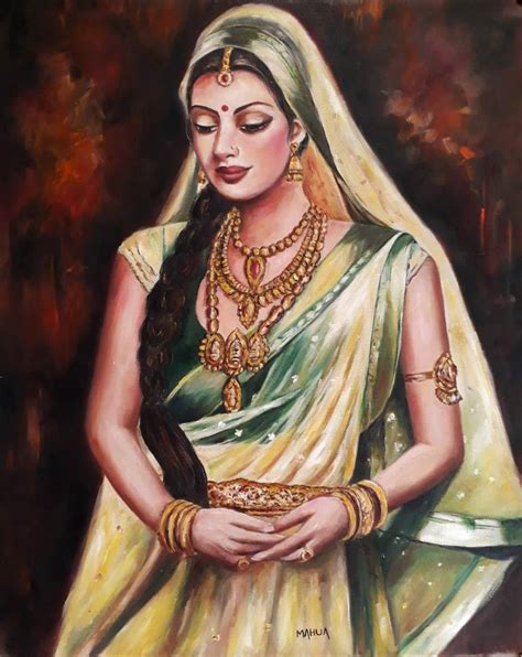 Portrait of Indian Lady in Saree - 3 Painting by Mahua Pal | Saatchi Art