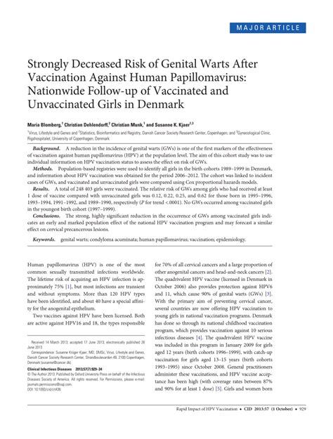 Pdf Strongly Decreased Risk Of Genital Warts After Vaccination