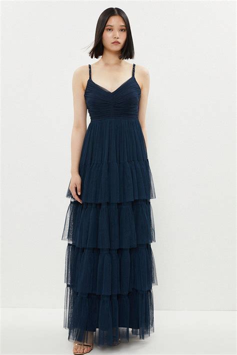 Dresses Sequin Strap Tulle Tiered Bridesmaid Maxi Dress Coast