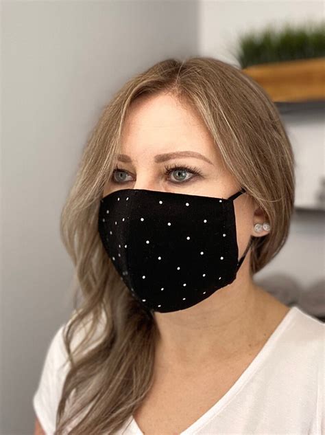 Black White Polka Dot Face Mask With Nose Wire Adjustable Etsy