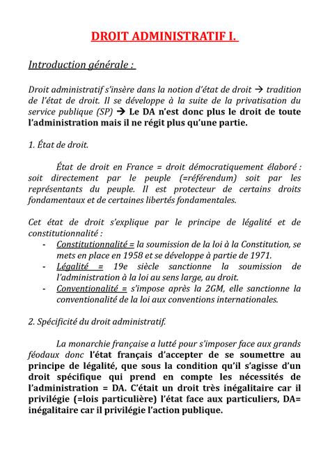 Fiche DA 1 Droit adm DROIT ADMINISTRATIF I Introduction générale