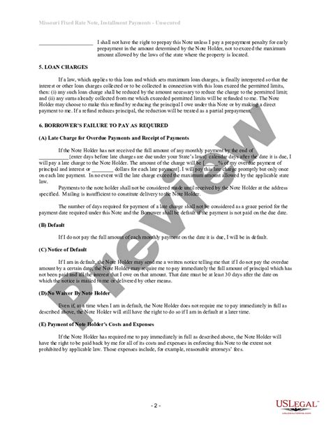 Missouri Promissory Note With Collateral Template Us Legal Forms