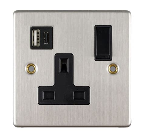 Stainless Steel 13a 1gang Switched Usb A C Socket 20w Pd3 0 Surya Tech Limited