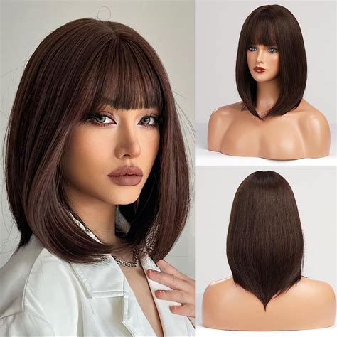 HAIRCUBE Gerade Kurze Charmante Bob mit Bangs Perücken für Frau Natur