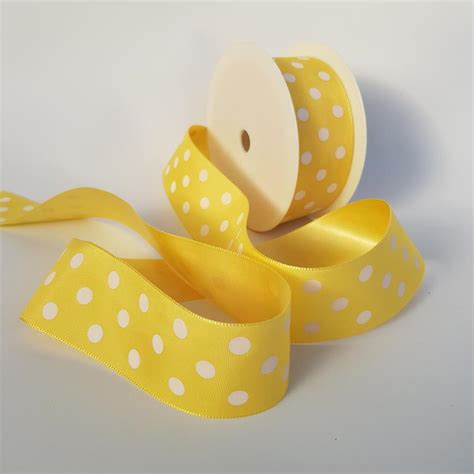 Satin Ribbon Yellow With White Polka Dots 38mm Desflora