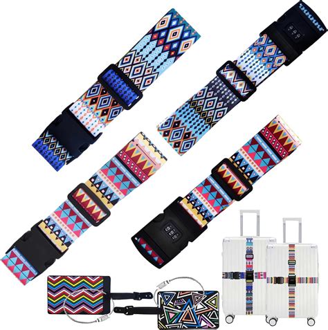 Bohemian Ethnic Style Luggage Strap With Combination Lock 4 Pieces