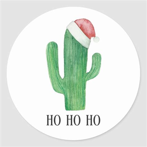 Christmas Cactus Winter Holiday Red Hat Ho Ho Ho Classic Round