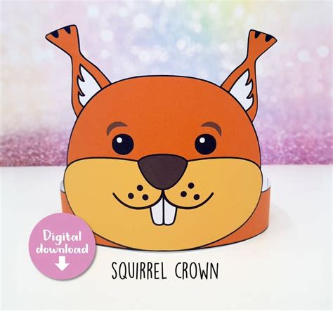 Squirrel Paper Crown Squirrel Paper Hat Paper Birthday Crown Digital