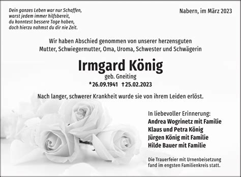 Trauer Irmgard König 08 03 2023 Teckbote Trauerportal