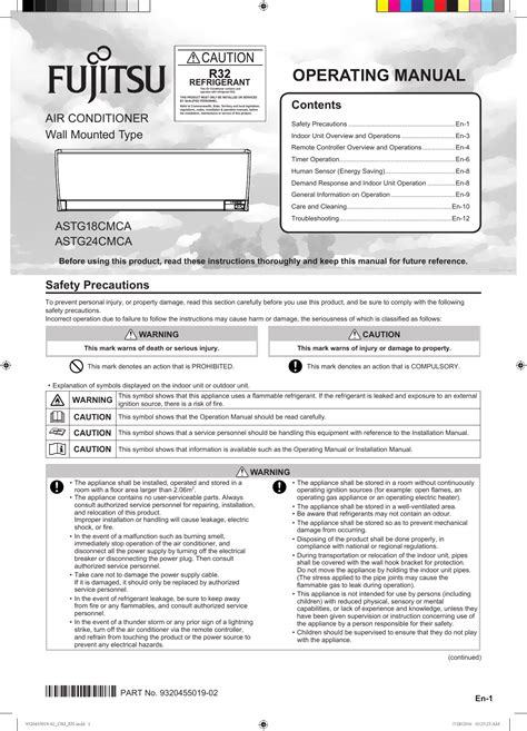 Fujitsu Air Conditioner Operating Manual