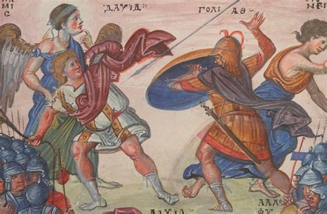 Detail Of David Fighting Goliath Paris Psalter Byzantine 10th