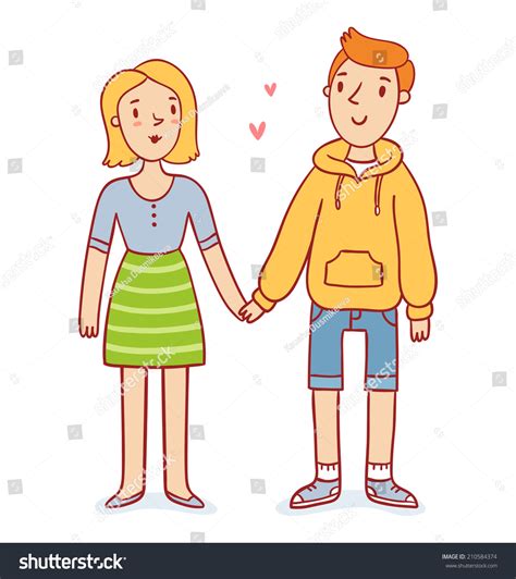 Cute Couple Love Holding Hands Cartoon Stock Vector Royalty Free