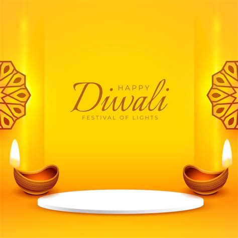 Cartel Feliz Diwali Con Podio D Y Diya En Ilustraci N De Vector De