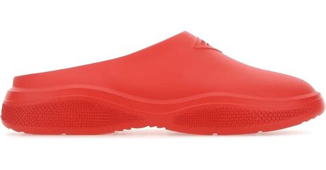 Prada Red Rubber Slippers For Men Lyst