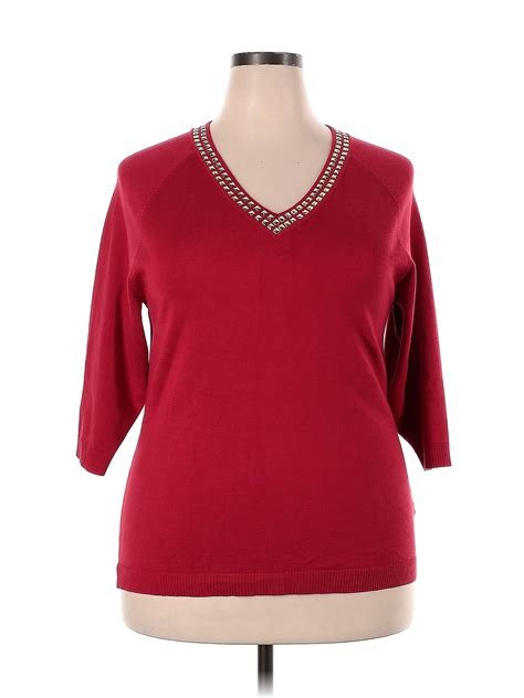 Zac And Rachel Color Block Solid Red Pullover Sweater Size 2x Plus 44