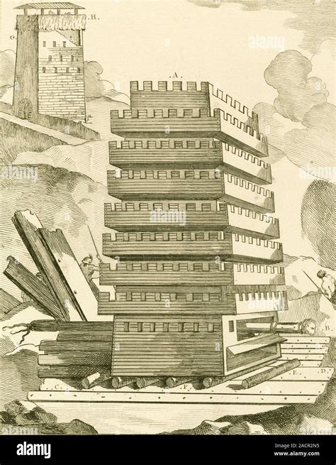 Helepolis siege tower. 18th-century artwork of the Helepolis siege ...