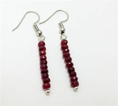 Ruby Gemstone Earrings, Ruby Earrings, Minimalism, Delicate, Bead Earrings, Gemstone Earrings ...