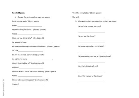 Reported Speech Test General Gramm English Esl Worksheets Pdf Doc