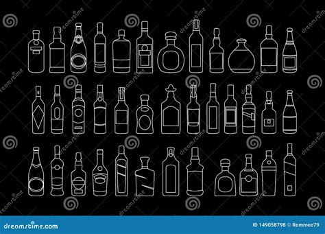 Vector Alcohol Bottles Line Icons Set Illustration Drinks Object For