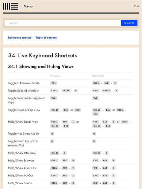 Live Keyboard Shortcuts Ableton Reference Manual Version 9 Ableton