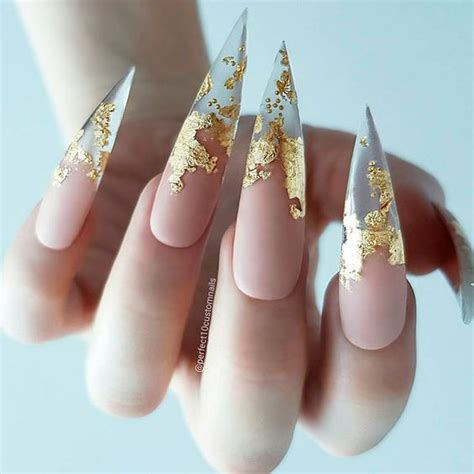 Gold Foil Stiletto Nails Girlterestmag