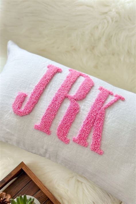 Monogram Pillow Cover With Punch Needle Embroidery Personalized Wedding T For Couple Custom