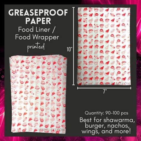 Grease Proof Paper Food Liner Wrapper 7x10inches 100pcs Printed