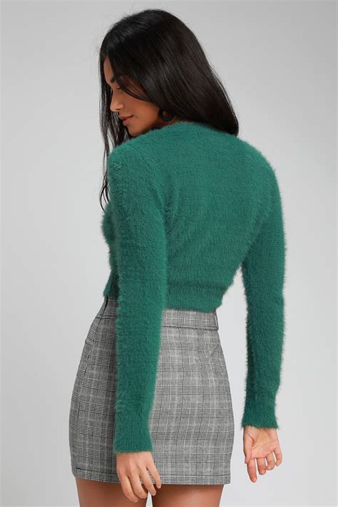 Cute Dark Green Sweater Fuzzy Sweater Fuzzy Cropped Sweater Lulus