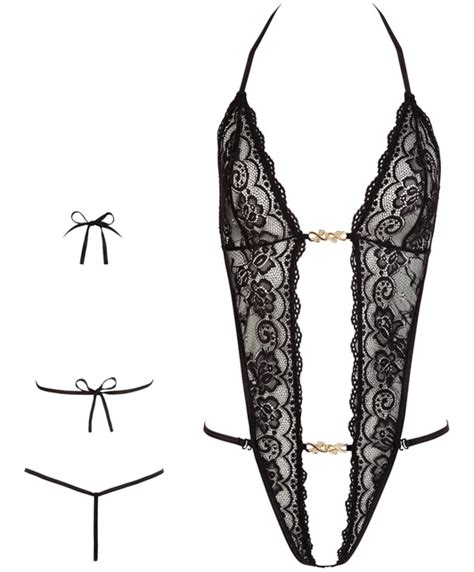 Cottelli Lingerie Black Crotchless Bodysuit With Rhinestones Sexystyle Eu