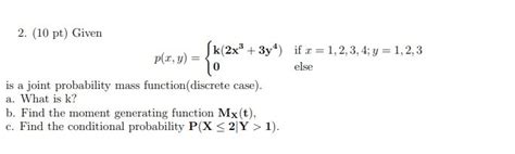 Solved P X Y 0 2 10 Pt Given K 2x 3y If X 1 2