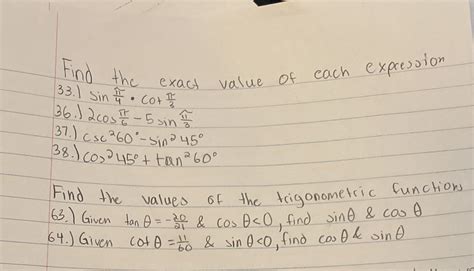 Solved Find Exact Value Of Each Expression Course Hero