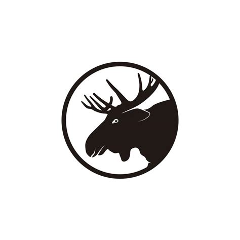 Moose Antler Head Circle Silhouette Simple Logo Design Template Vector