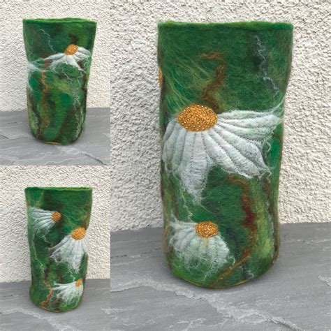 Daisy On Green Hand Felted Vase Wet Felting Projects Hand Felted