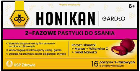 Honikan Gardło 2 Fazowe Pastylki Do Sssania O Smaku Wiśniowym 16