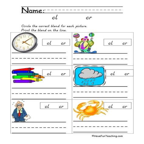 Blends Cl Cr Worksheet By Teach Simple