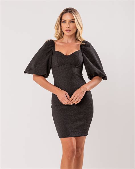 Dress Us Vestido Miss Misses Tubinho Lurex Bojo Preto