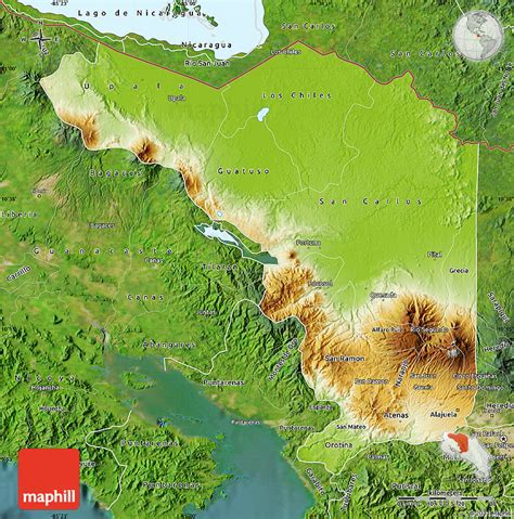 Physical Map Of Alajuela Satellite Outside