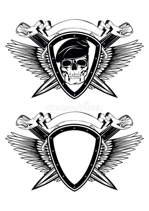 Skull In Beret Wings And Dagger Stock Vector Illustration Of Officer