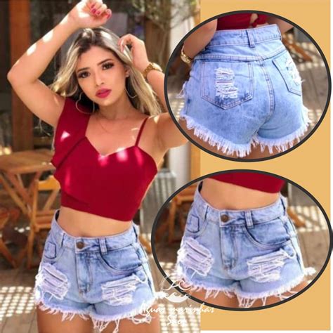 Bermuda Short Jeans Luxo Feminino Cintura Alta Hot Pants Destroyed