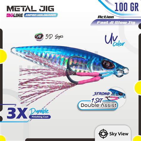 Jual Umpan Jigging Metal Jig 100 Gram Double Assist Hook Slow Jig UV