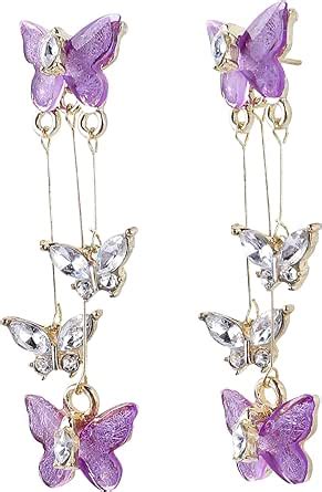 Boucles D Oreilles Papillon Violet Pour Femmes Longues Pampilles