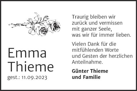 Traueranzeigen Von Emma Thieme Abschied Nehmende