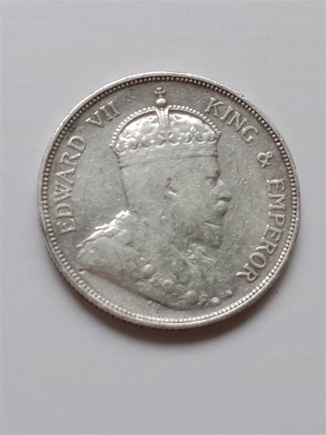 Silver Coin 1908 King Edward VII Straits Settlements 50 Cents Silver