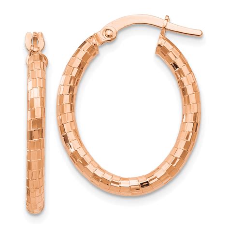 Leslies 14k Rose Gold Textured Oval Hoop Earrings Le875 886774966540