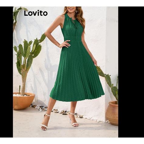 Lovito Elegant Plain Pleated Lace Up Dress For Women LNL48058 Lovito