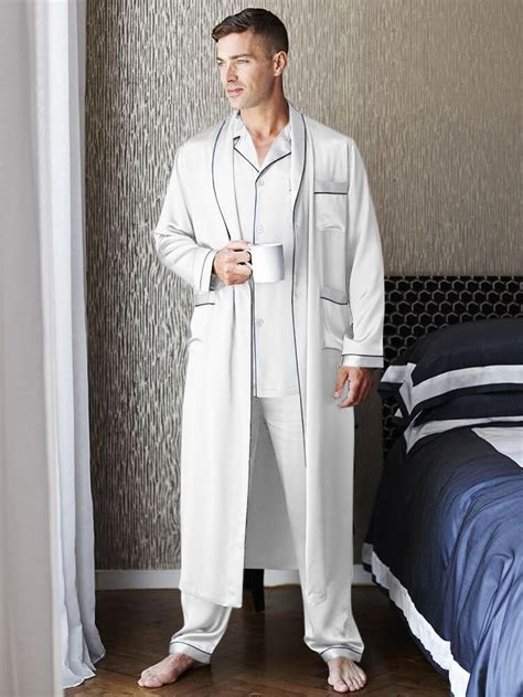 19 Momme Mens Luxury Silk Pajamas Robe Set with Trimming | Mens silk pajamas, Mens silk robe ...