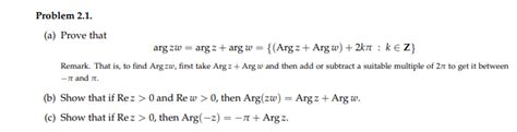 Solved Problem 21 A Prove That Arg Zw Arg Z Arg W